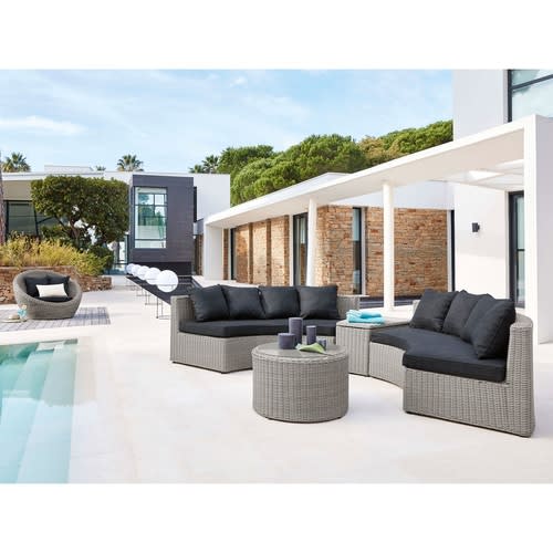 Round Grey Resin Wicker Patio Set Cape Town Maisons du Monde