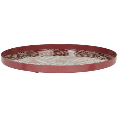 Round iron tray in red, green and matte gold