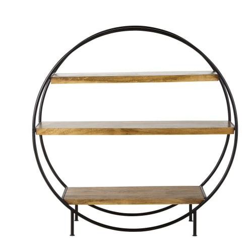 Round Mango Wood And Matte Black Metal Industrial Shelving Unit Segment Maisons Du Monde