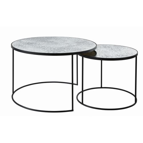 Round Mirror Effect Tempered Glass, Round Nesting Tables Glass