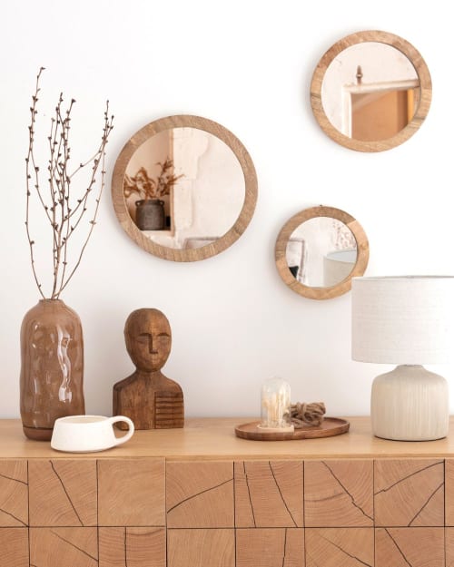 Round mirrors in brown mango wood (x3) D30
