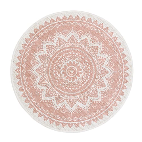 Round Pink Print Jute and Cotton Rug D100 Mandalo Maisons du Monde