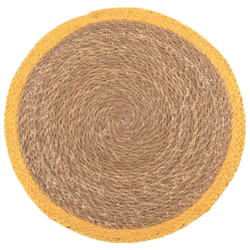 Soft furnishings and rugs Placemats | Round Place Mat in Jute and Plant Fibre with Yellow Border - LG46911