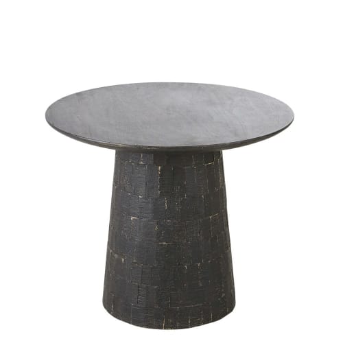 Round Side Table In Black Mango Wood, Black Round End Table