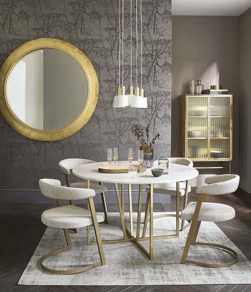 Round White Marble 6 7 Seater Dining, Gold Round Dining Table For 6
