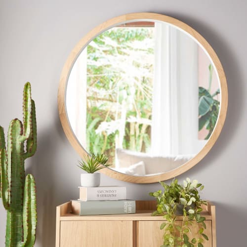Round White Oak Mirror D100 Finmark Maisons du Monde