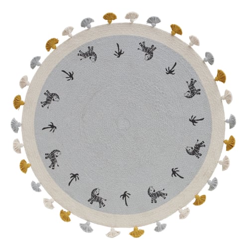Kids Children's rugs | Round Woven Cotton Rug with Print and Tassels D100 - MN75144