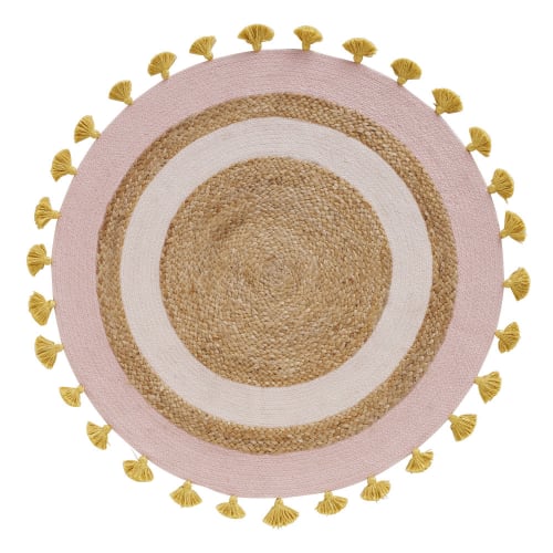 Round Woven Jute And Cotton Rug With, Round Woven Rug