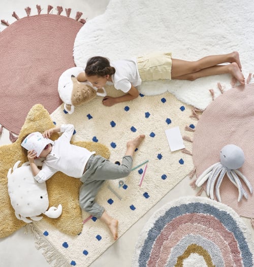Round Woven Pink Cotton Rug with Tassels D100 NINA Maisons du Monde
