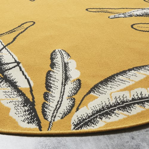 Round Yellow Outdoor Rug with Foliage Print D160 Seronera Maisons du