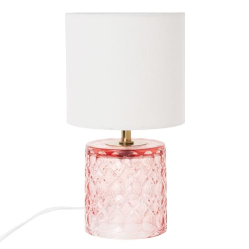 commentaar Verwant Kerstmis Roze en transparante glazen lamp met ecru katoenen lampenkap | Maisons du  Monde