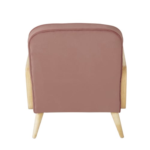 Roze fluwelen fauteuil met vlechtwerk van rotan Ambre Maisons du Monde