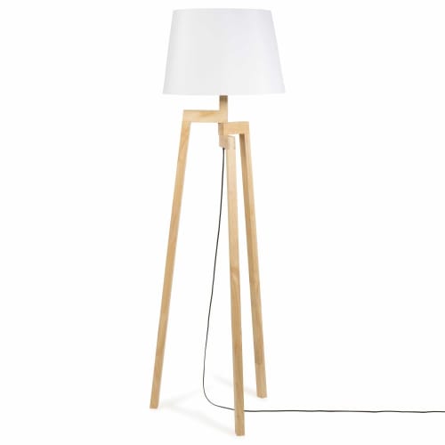 Rubber Wood Tripod Floor Lamp With, Wooden Tripod Floor Lamp