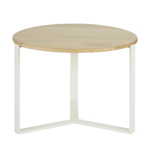 Rubberwood and white metal side table