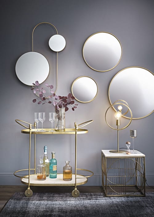 Dekoration Wandspiegel und Barock Spiegel | Runde konvexe Spiegel aus Metall, goldfarben (x3) - KE65316