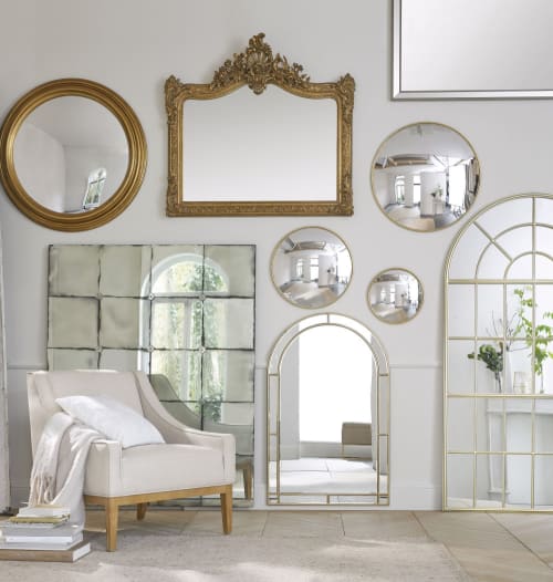 Dekoration Wandspiegel und Barock Spiegel | Runde konvexe Spiegel aus Metall, goldfarben (x3) - KE65316