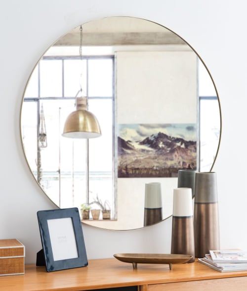 Dekoration Wandspiegel und Barock Spiegel | Runder Spiegel mit goldfarbenem Metallrahmen D90 - YU66444