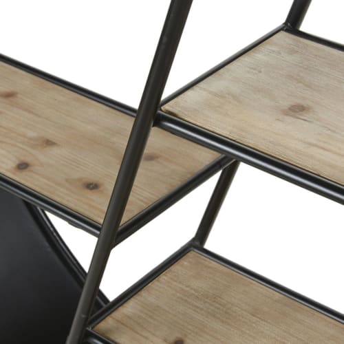 Möbel Regale | Rundes Stehregal aus Tannenholz und schwarzem Metall - XS42733