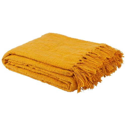 Saffron Yellow Cotton Blanket 160x210 | Maisons du Monde