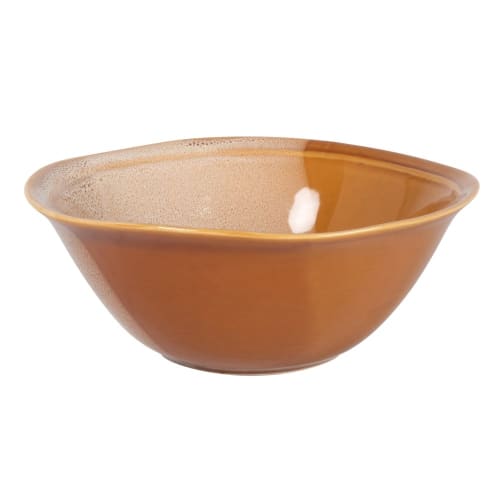 Tischkultur Etagere und Obstschale | Salatschüssel aus Steingut, glänzend braun und beige, D20cm - ZM65297