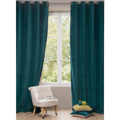 Textil Gardinen und Vorhänge | Samt-Ösenvorhang, petrolblau, 1 Vorhang 140x300 - BS97636