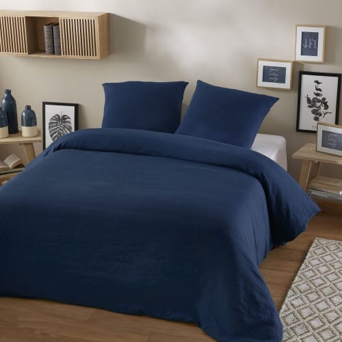 Sapphire Blue Washed Linen Bedding Set 240x260 Saphir Maisons Du Monde - Blue Linen Bedding Sets Sapphire Blue Washed Linen Bedding Set 240x260 Saphir Maisons Du Monde - Blue Linen Bedding Sets