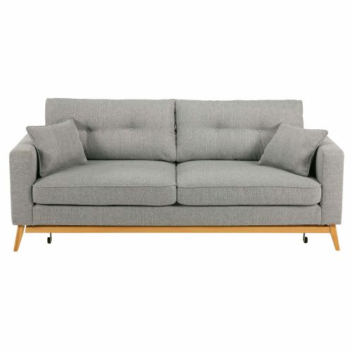 Scandinavian 3 Seater Light Grey Fabric Sofa Bed