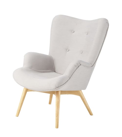 Scandinavian Light Grey Fabric Armchair, Light Grey Chair