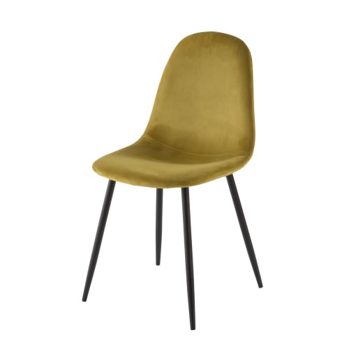 Scandinavische stoel met bekleding van geel velours