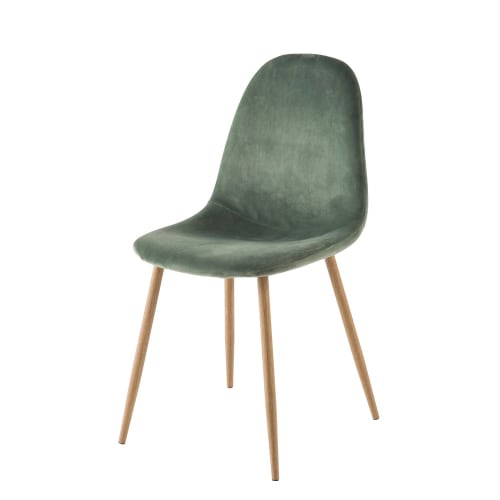 Scandinavische stoel met bekleding van groen velours