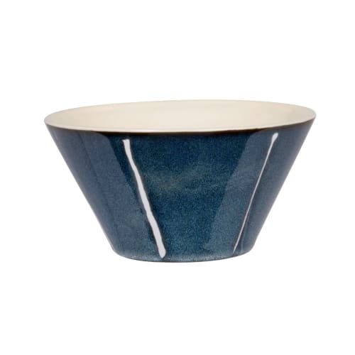 Tischkultur Etagere und Obstschale | Schälchen aus Steingut, nachtblau, senfgelb und weiß, D12cm - VL12549