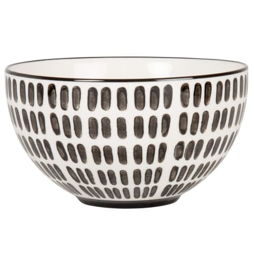 Tischkultur Tassen und Becher | Schale aus Steinzeug, weiß mit schwarzen Strichmotiven - SU25014