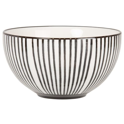 Tischkultur Tassen und Becher | Schale aus weißem Steinzeug mit schwarzen Strichen - PZ11837