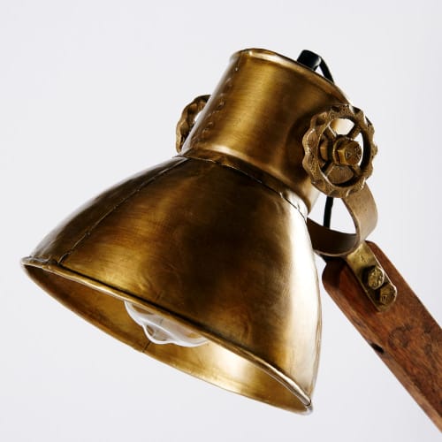 ik wil adelaar Archaïsch Scharnierlamp van goudkleurig metaal met verweerd effect en mangohout  SIRIUS | Maisons du Monde