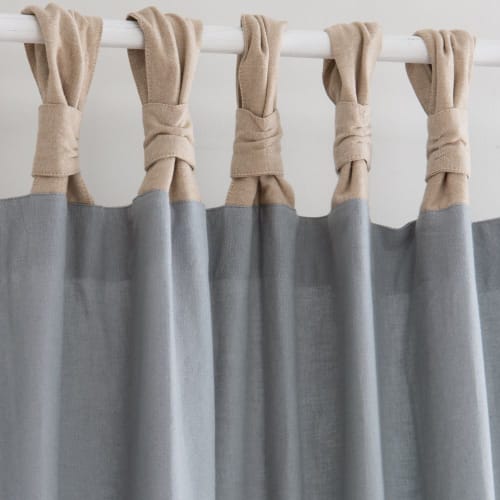 Schlaufenvorhang aus Baumwolle, beige und blau, Einzelstück 140x250