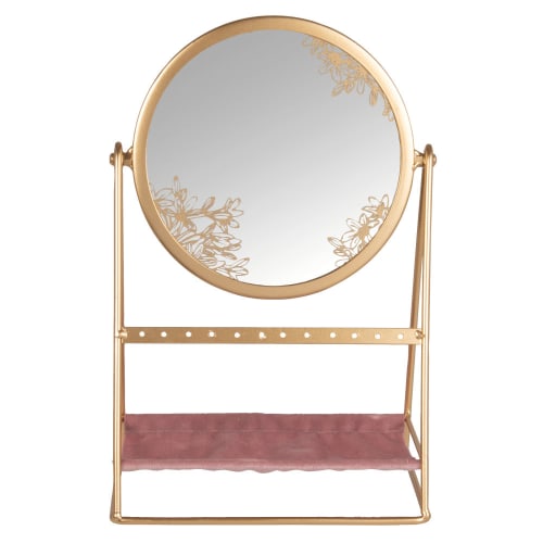 Schmuckständer mit Spiegel aus Glas und Metall in Rosa und Gold