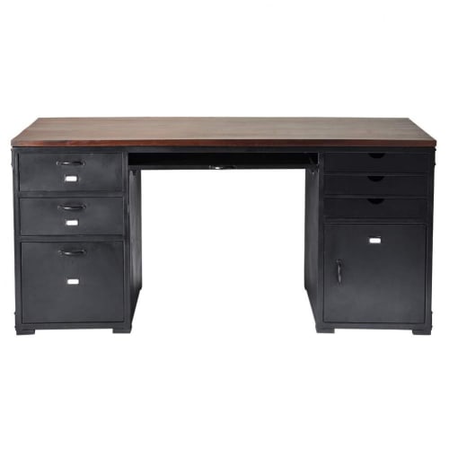 Möbel Schreibtische | Schreibtisch aus massivem Mangoholz und Metall - FA57302