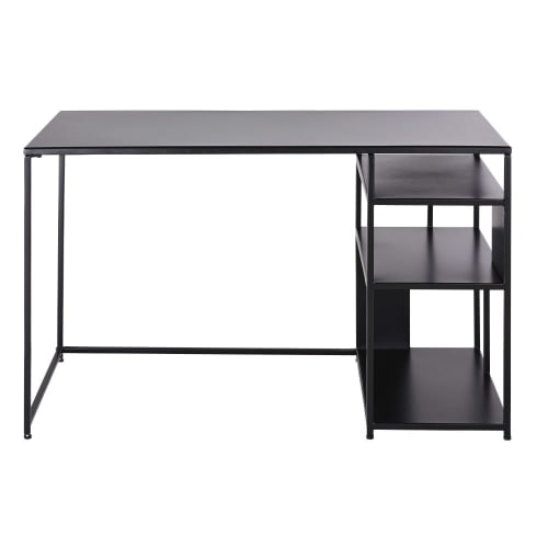 Schreibtisch im Industrial-Stil aus mattschwarzem Metall