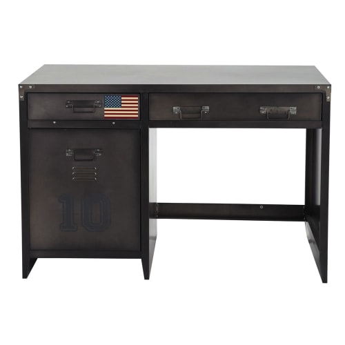 Möbel Schreibtische | Schreibtisch im Industrial-Stil mit 1 Tür und 2 Schubladen aus Metall - ZG37621