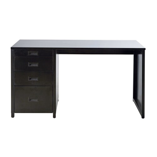 Möbel Schreibtische | Schreibtisch im Industrial-Stil mit 9 Schubladen aus schwarzem Metall - BZ90392