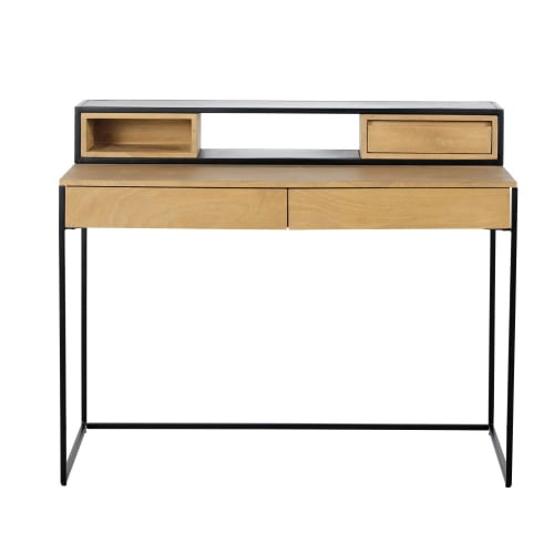 Möbel Schreibtische | Schreibtisch im Industrie-Stil mit 3 Schubladen aus schwarzem Metall - FW18319