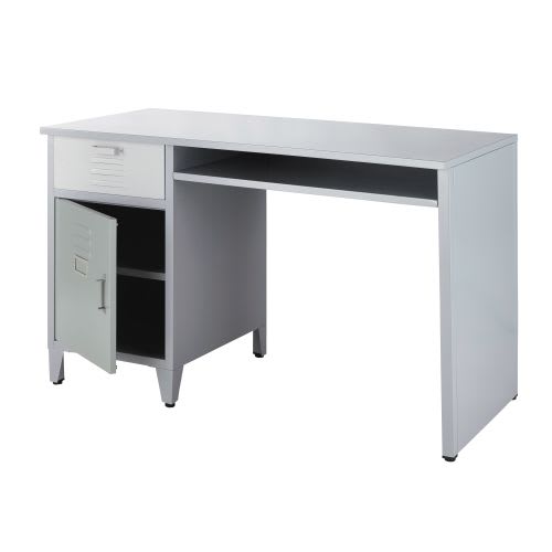 Schreibtisch mit 1 Schublade und 1 Tür aus Metall, grau ...