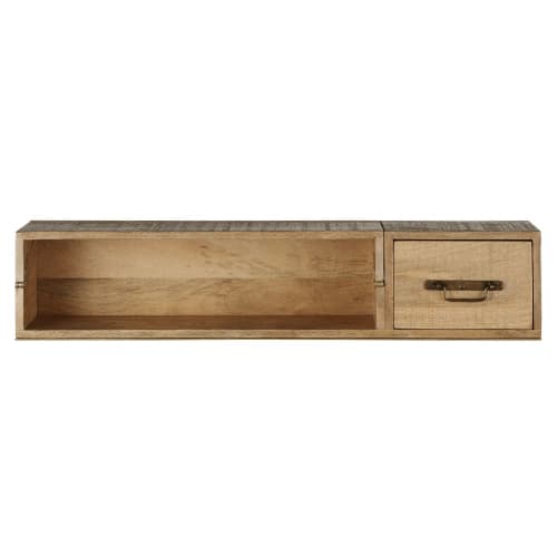 Möbel Schreibtische | Schreibtisch-Wandregal, aufklappbar, mit 1 Schublade aus massivem Mangoholz - MZ02467