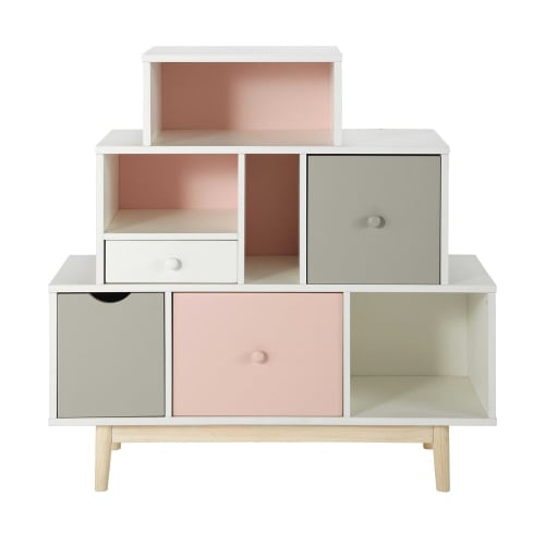 Schubkastenmöbel mit 4 Schubladen weiß, rosa und grau