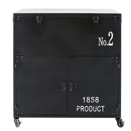 Möbel Aufbewahrungsboxen und Truhen | Schwarzer Metallkoffer mit Aufdruck - IG08992