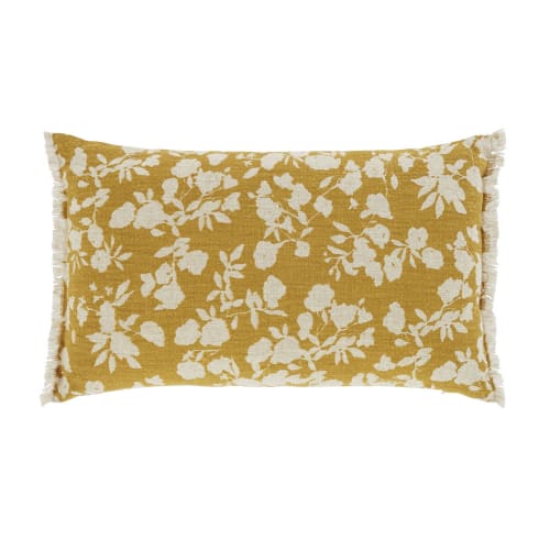 Textil Kissen und Kissenbezüge | Senfgelbes Kissen mit beigefarbenem Blumenmotiv, 30x50cm - IT97568