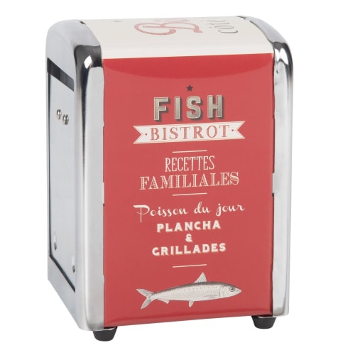 Serviettenspender aus rotem Metall, bedruckt Fish Bistrot | Maisons du