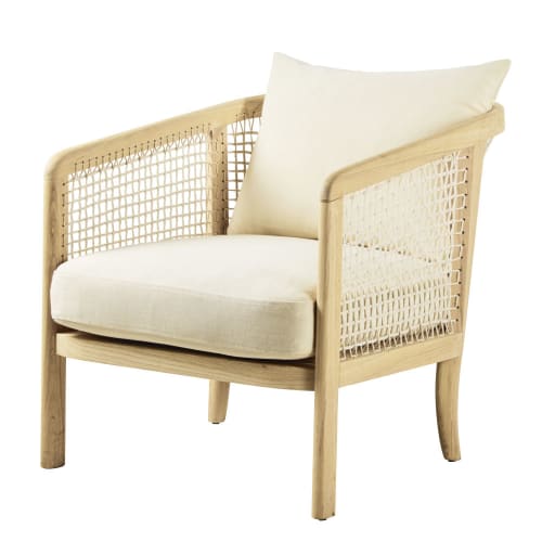 Sofas und sessel Sessel | Sessel aus Eschenholz mit beigem Kissen aus Baumwolle - OY28184