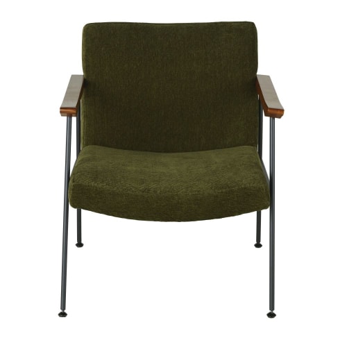 Sofas und sessel Sessel | Sessel aus grünem strukturiertem Samt, schwarzem Stahl und Eschenholz - QD25340