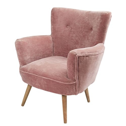 Sofas und sessel Sessel | Sessel aus rosa Samt mit Füßen aus Eichenholz - BB86984